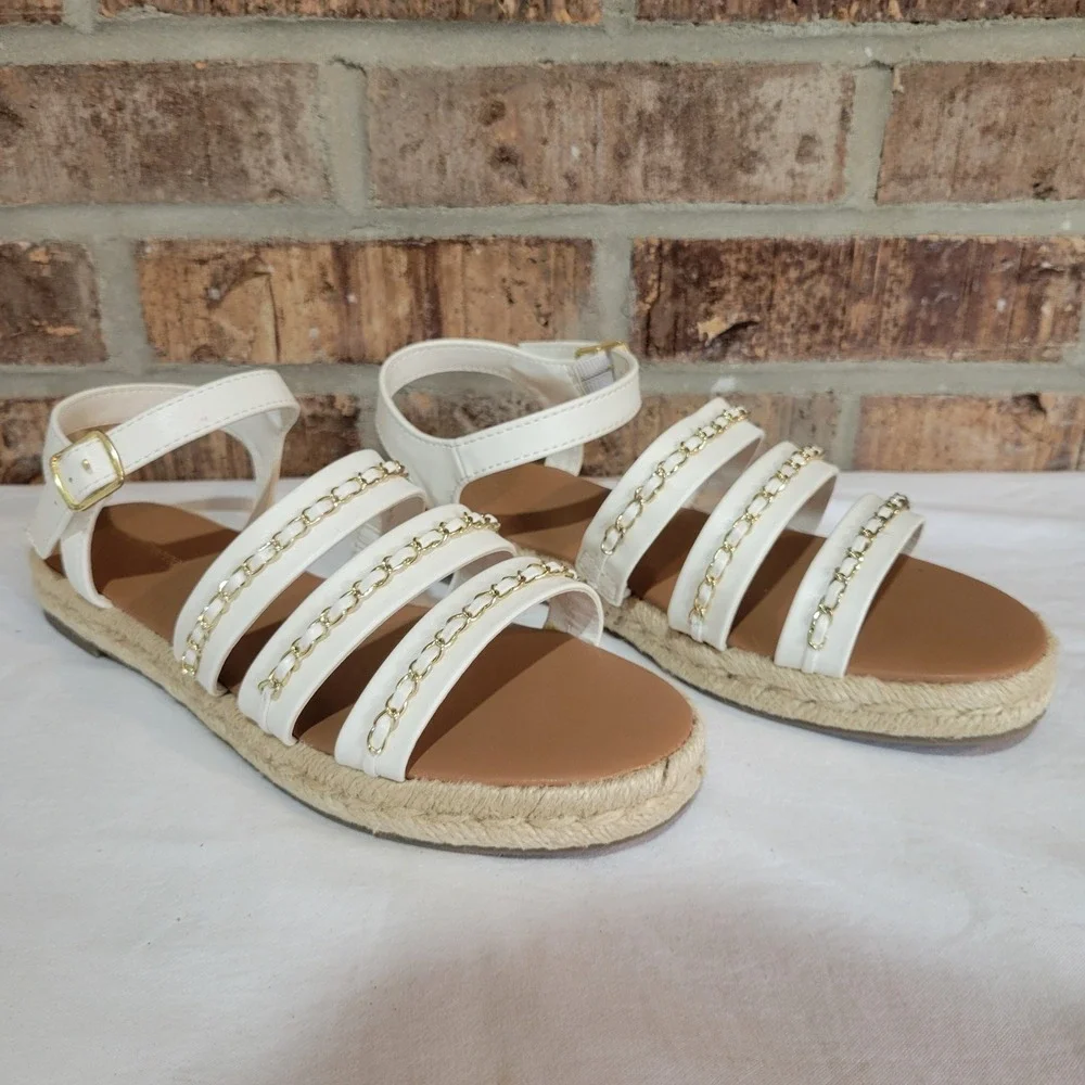Liz Claiborne LC Bumped White Chain Espadrille Sandals Mens 8.5 M Flat Strappy